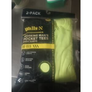 Hi Visible Yellow Short Sleeve Working Man's Pocket Tees LARGE 2 Pack